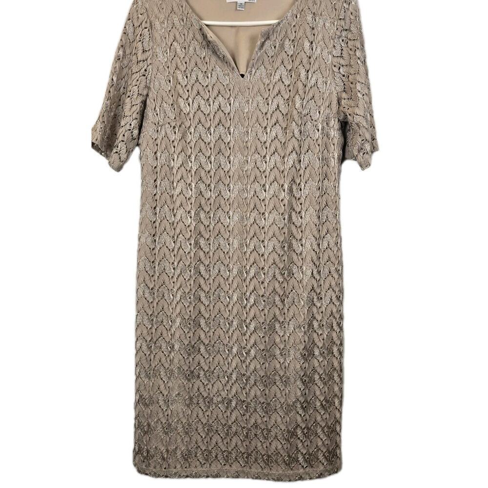 STUDIO ONE WOMEN'S LACE DRESS, CHAMPAGNE Beige SIZE 14 Coquette Boho Party